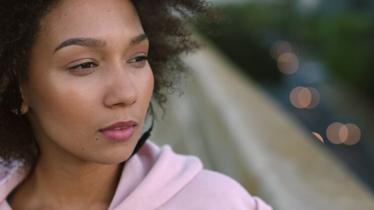 Face of a woman thinking and looking at the view
