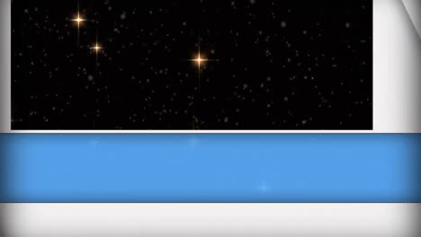 Animation-of-blue-and-white-panels-opening-over-glowing-stars-falling-on-black-background