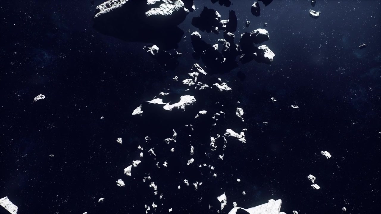 Isolated glowing boulders drift quietly across starry expanse