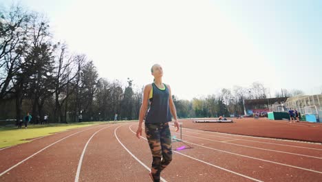 sport reaction video athletes at starting position preparing for run at the stadium. healthy fitness lifestyle