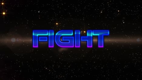 animation of fight text over stars on black background