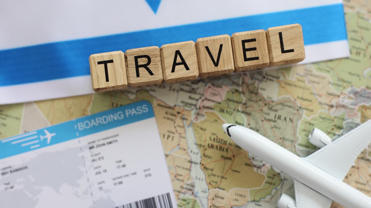 Travel preparations with map, airplane, and boarding pass