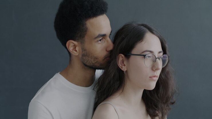 Close-up Portrait of Interracial Couple