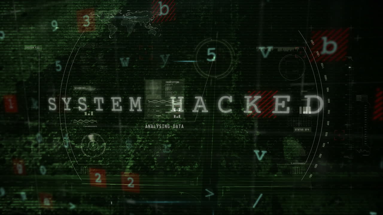 sistema hackeado y analizando la animación de datos a través de la interfaz digital con números