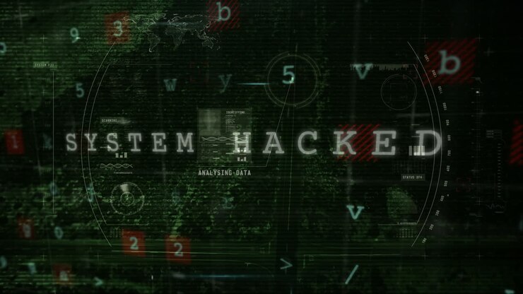 Animation de "Système piraté" et d'analyse de données sur une interface numérique avec des chiffres