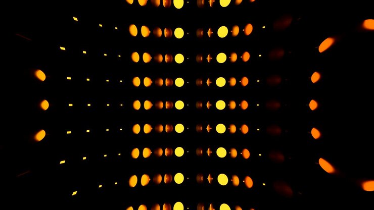 Anelli astratti di file di molte monete gialle che girano, sfondo renderizzato in 3D, generato al computer.