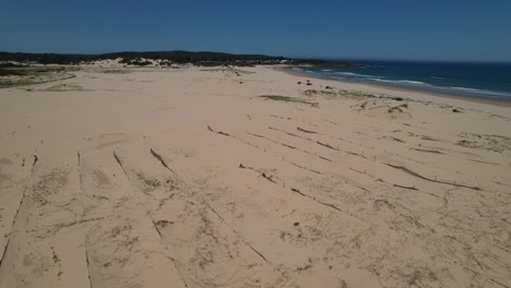 aerial view of stockton bight sand dunes in worimi conservation lands. port stephens, anna bay, australia.