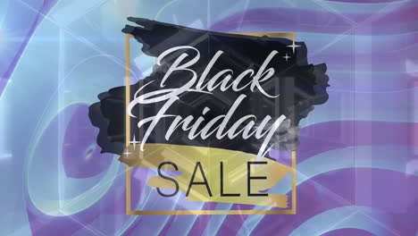 glowing tunnel over black friday sale text banner against textured wavy effect on blue background