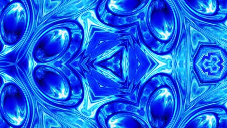 patrón azul simétrico líquido como un caleidoscopio con ondas. 3d elegante bucle abstracto bg, estructura ondulada de vidrio líquido brillante con hermosos colores de gradiente. 4k