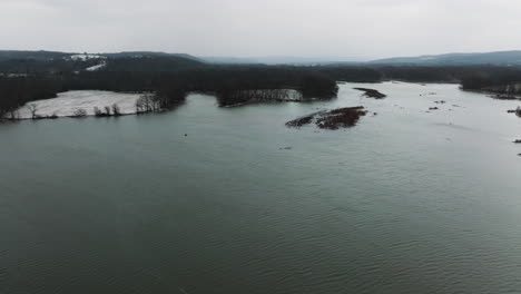 aerial view over lake sequoyah in arkansas, usa on a gloomy day - drone shot