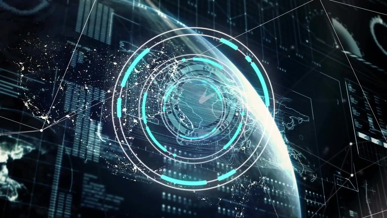 Animation of round scanner and ticking clock over interface with data processing