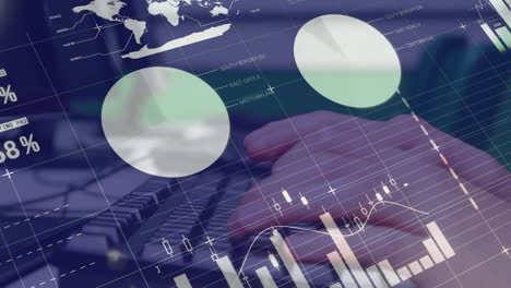 animation of financial data processing over caucasian student using computers