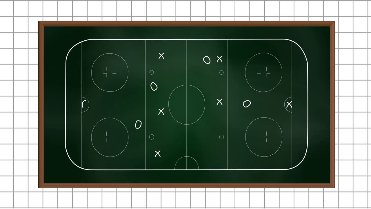 Animation of ice hockey sports field with tactics and strategy drawings on squared paper background