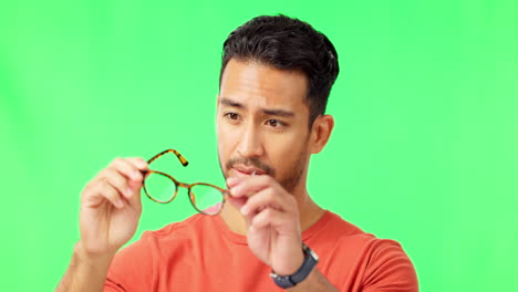 Brille,-Sehproblem-Und-Mann-Auf-Grünem-Bildschirm