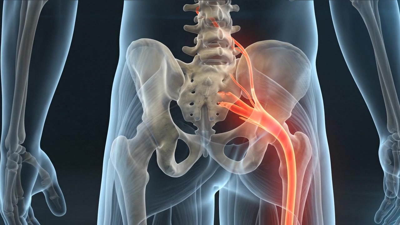 Animazione Medica del Dolore al Nervo Sciatico nell'Anatomia Umana