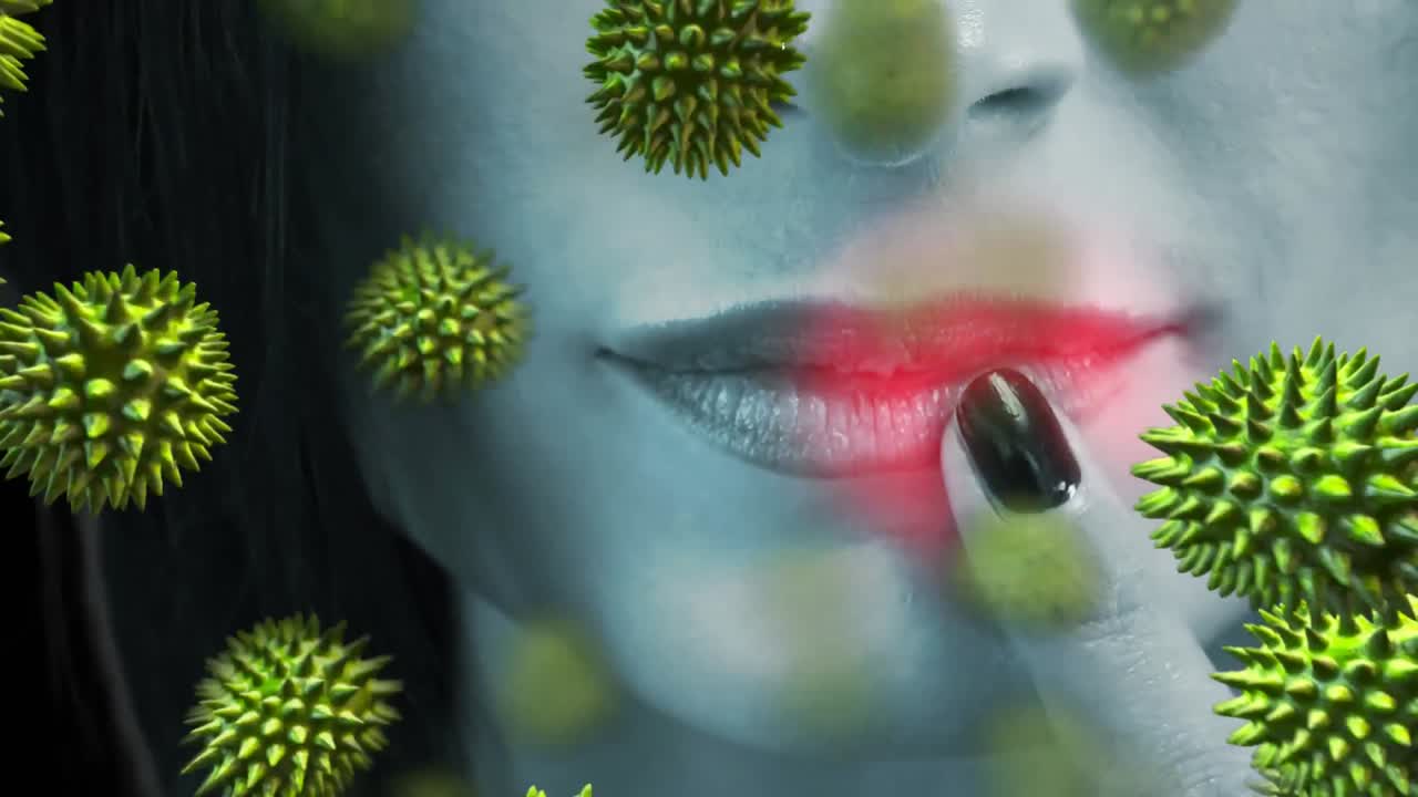 Digitalt kompositbillede af et allergen, der kommer ind i munden