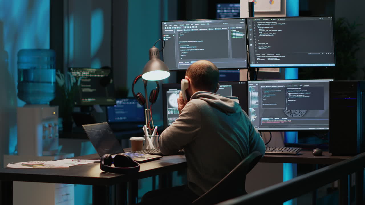 Mann som jobber på datamaskin på kontor