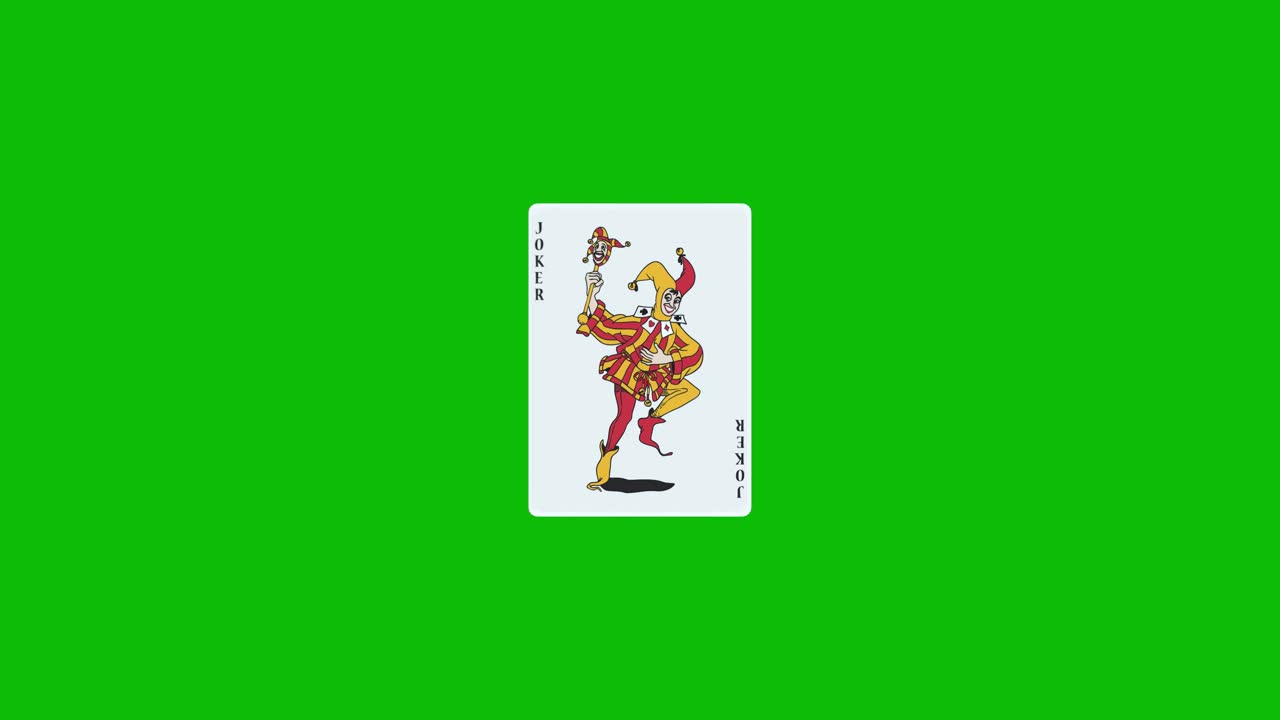 Joker poker card spins and reveals on green screen, 3D animation. You can adjust the timing of the clip to control the reveal effect