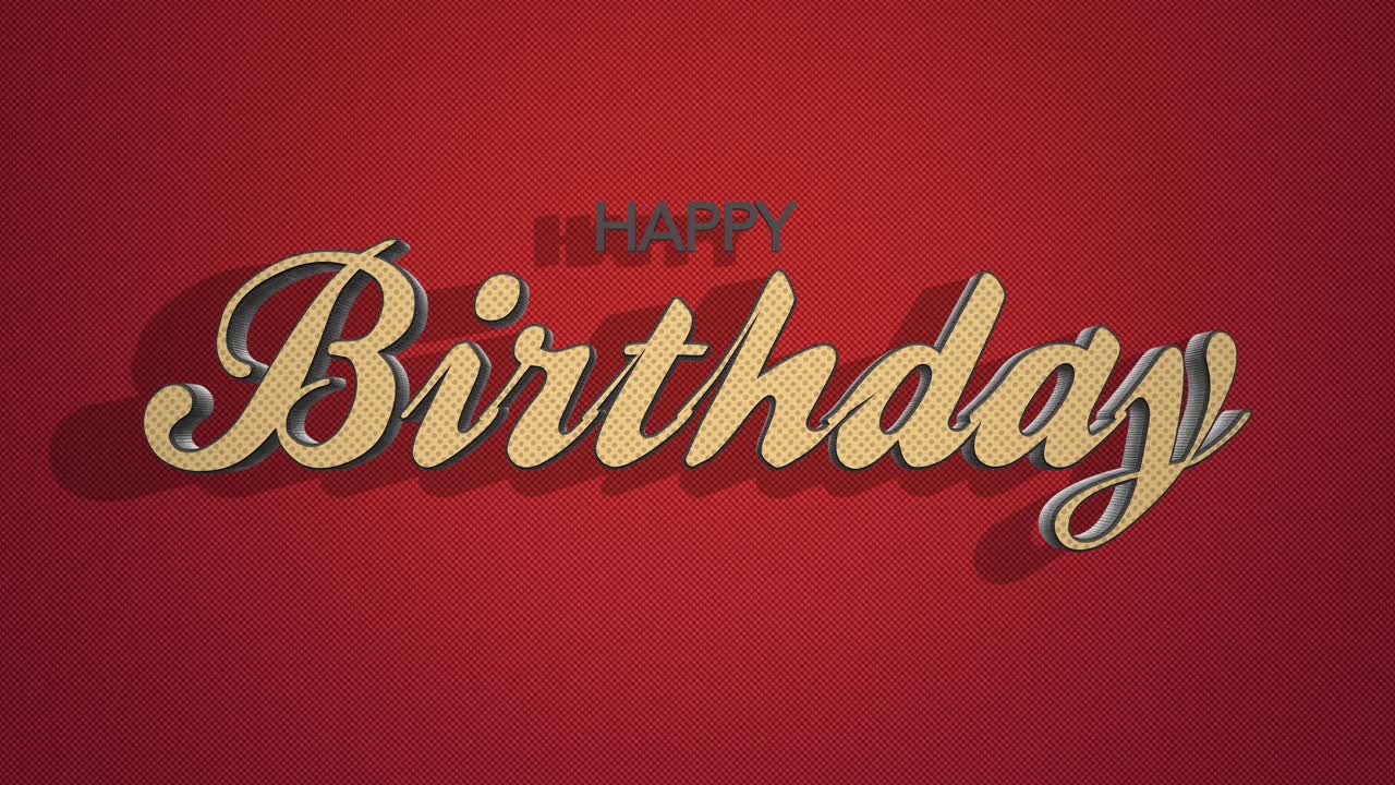 tarjeta de cumpleaños de inspiración vintage con fondo rojo y texto elegante