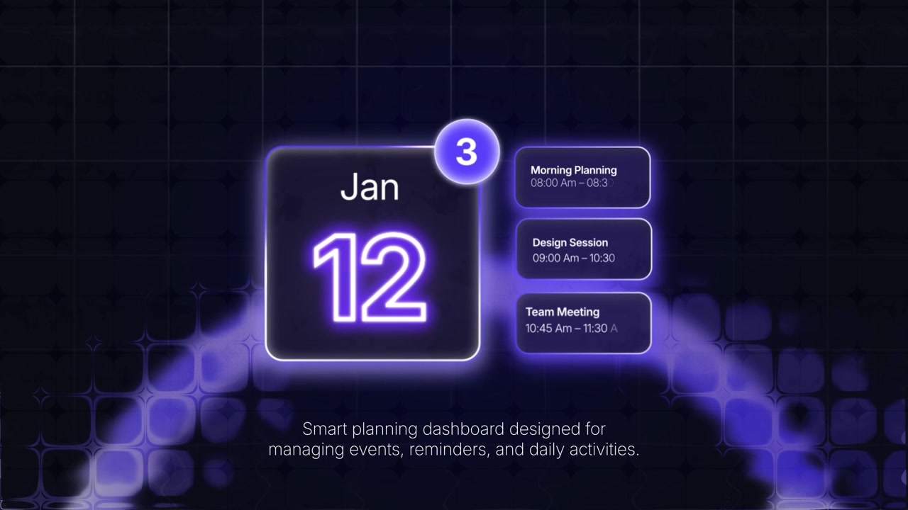 Kalender Digital Gelap Neon dengan Penjadwalan Cerdas