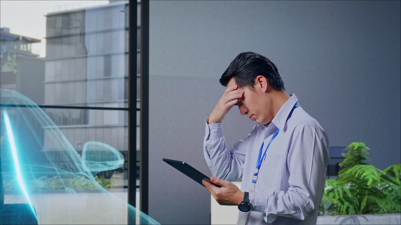 사무실에서 스트레스를 받는 사업가