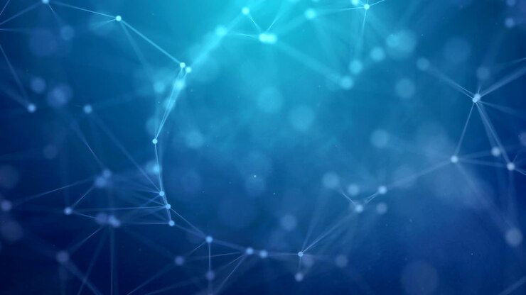 Abstract connected dots on bright blue loop background.