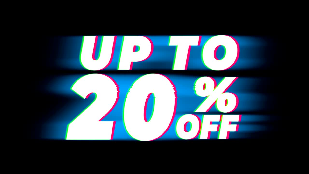 hasta un 20% de descuento en la promoción de efectos de glitch de texto vintage.