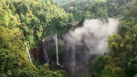 view from above, stunning drone footage of the tumpak sewu waterfalls coban sewu