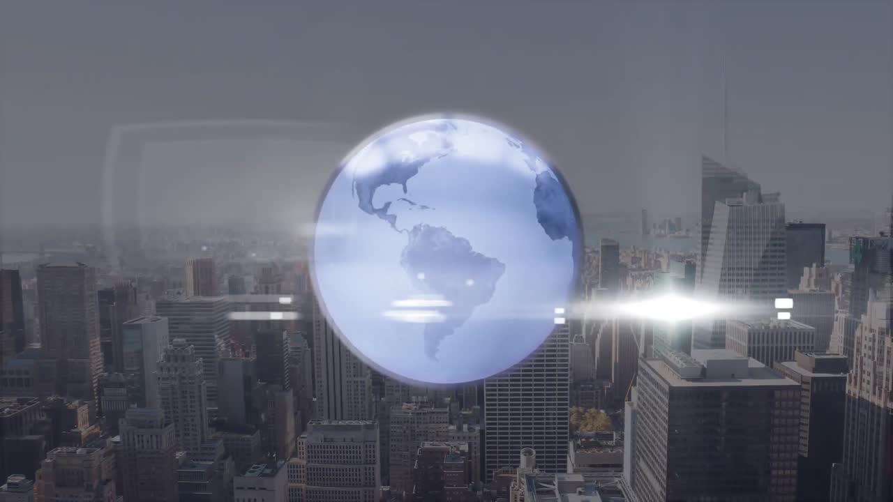 animación del globo girando sobre el paisaje urbano