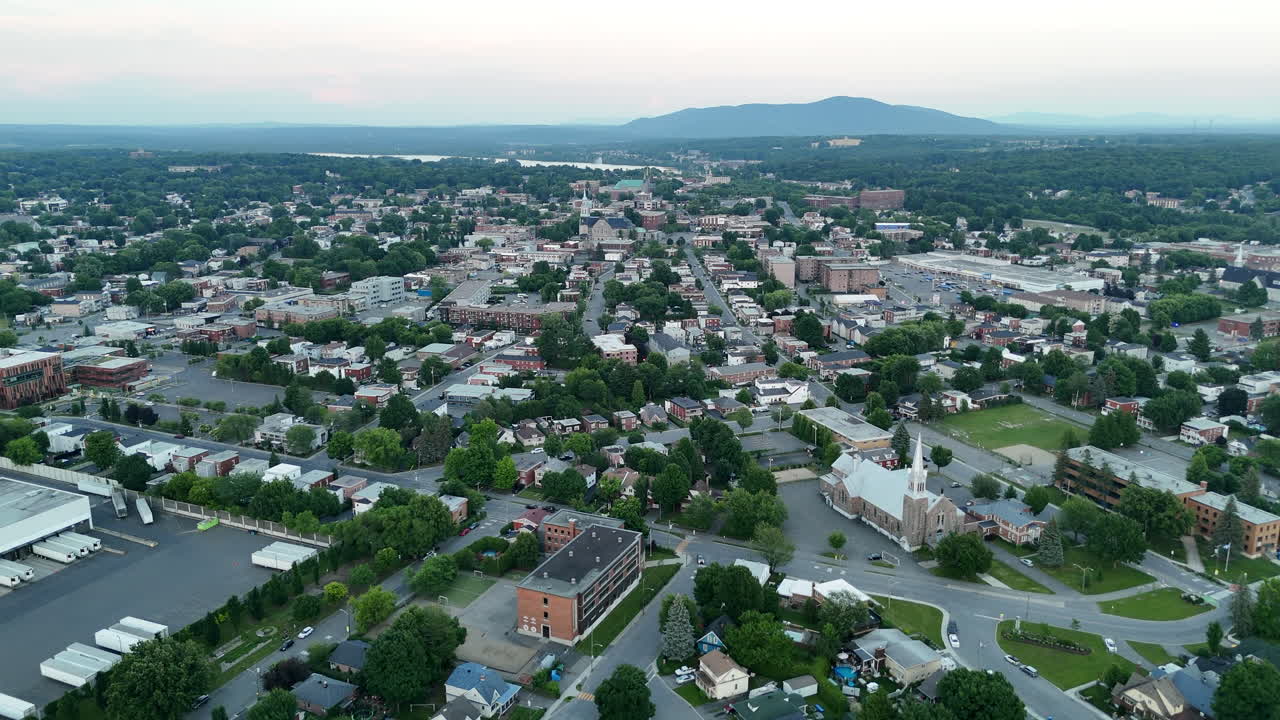 Drone shot of Granby Quebec Canada at night