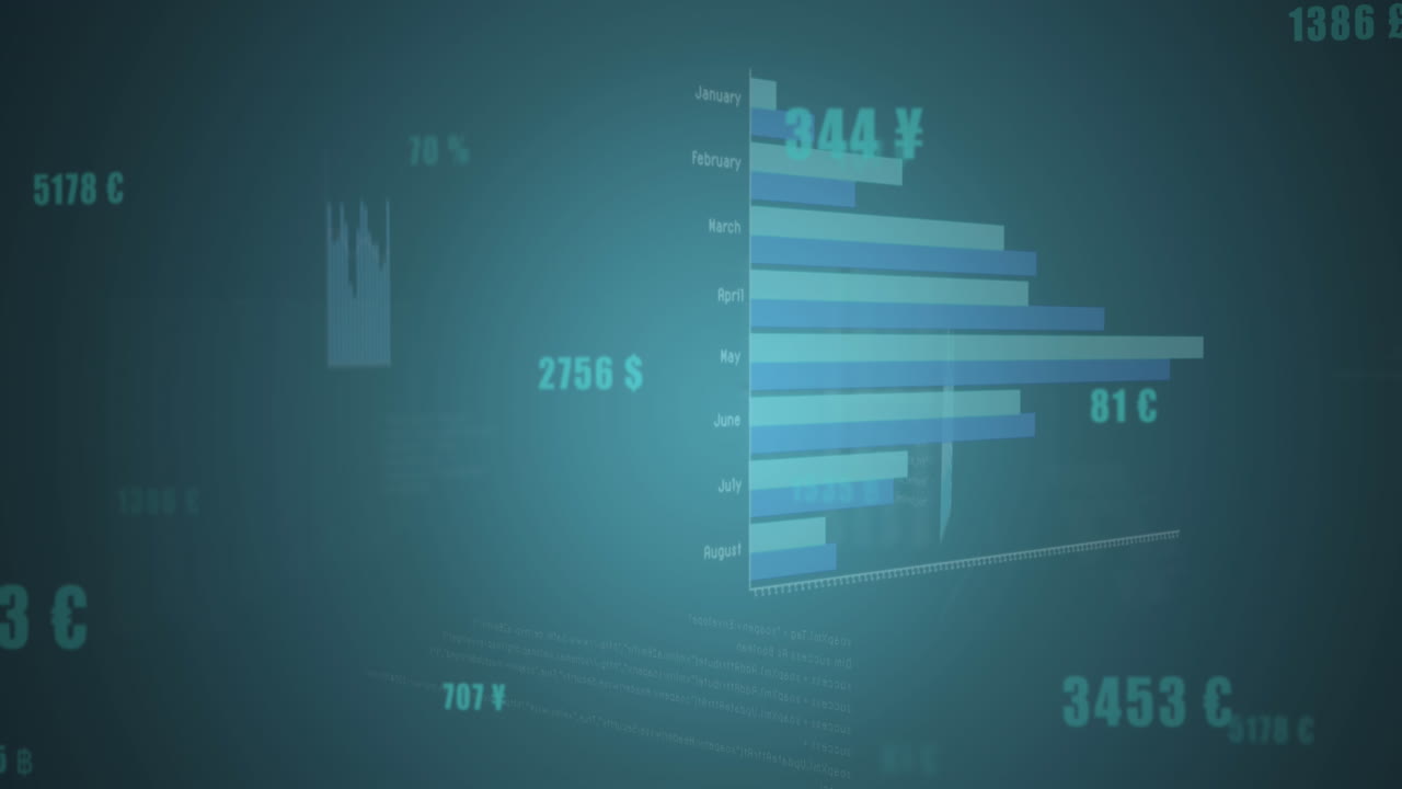 animación del procesamiento de datos estadísticos contra un fondo de gradiente azul