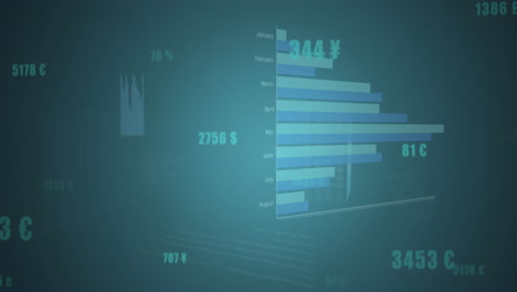 animation of statistical data processing against blue gradient background