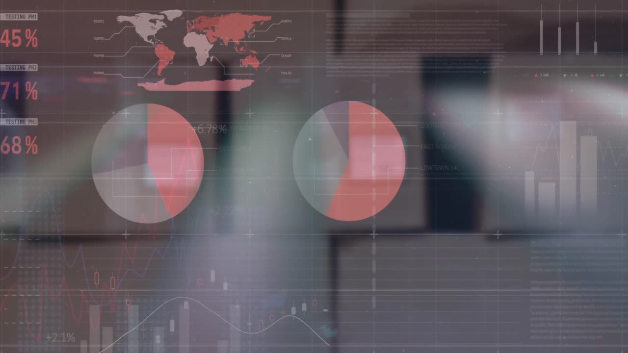 animación de la luz sobre los gráficos financieros y los datos sobre los cuadros