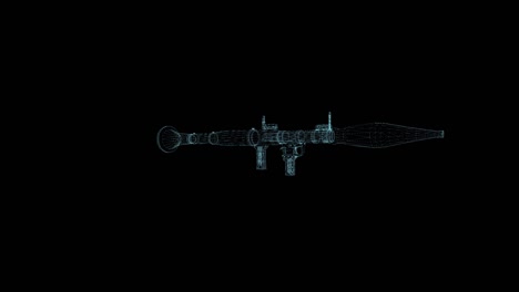 bazooka hologram wireframe. nice 3d animation on a black background with a seamless loop for futuristics projects