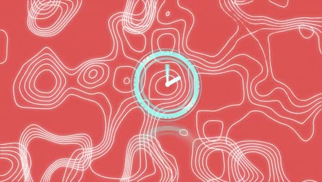 animación del reloj sobre el patrón de neón en fondo rojo