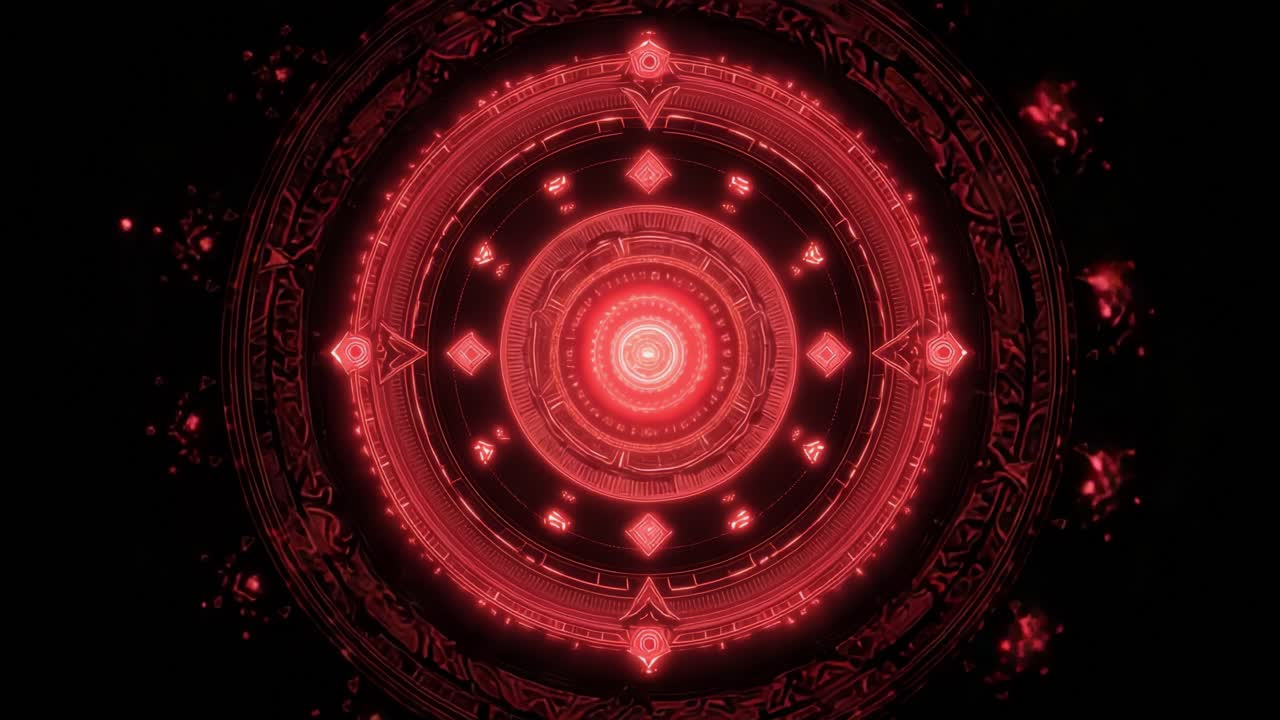 Intricate Red Mandala Design with Radiating Patterns and Geometric Shapes Set Against a Dark Background, Captivating and Mesmerizing Visual Representation of Harmony and Balance in Art