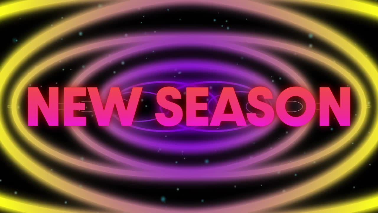 Text animation for new season over colorful swirling vortex background