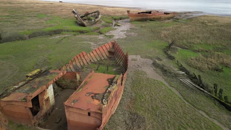 rusted shipwrecks close up at fleetwood marshes nature reserve