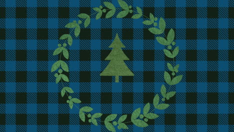 Winter-green-Christmas-tree-on-blue-checkered-pattern