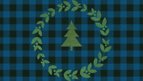 winter green christmas tree on blue checkered pattern