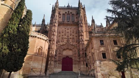 architectural details of salamanca’s grand cathedral in slow motion