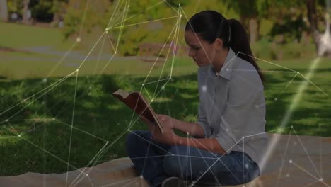animación de la red de conexiones sobre una estudiante que lee un libro aprendiendo desde casa