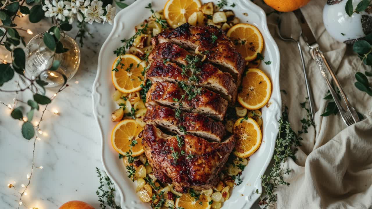 Arrosto di lombo di maiale ripieno con arance e patate