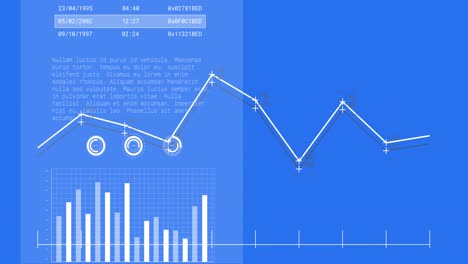 animación de las estadísticas y el procesamiento de datos sobre fondo azul