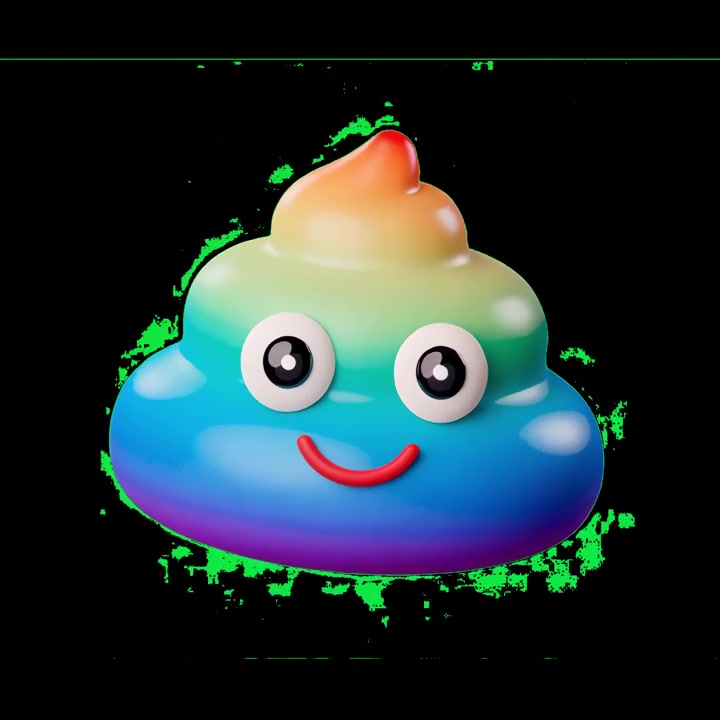 Animeret regnbue lort-emoji karakter med smilende ansigt