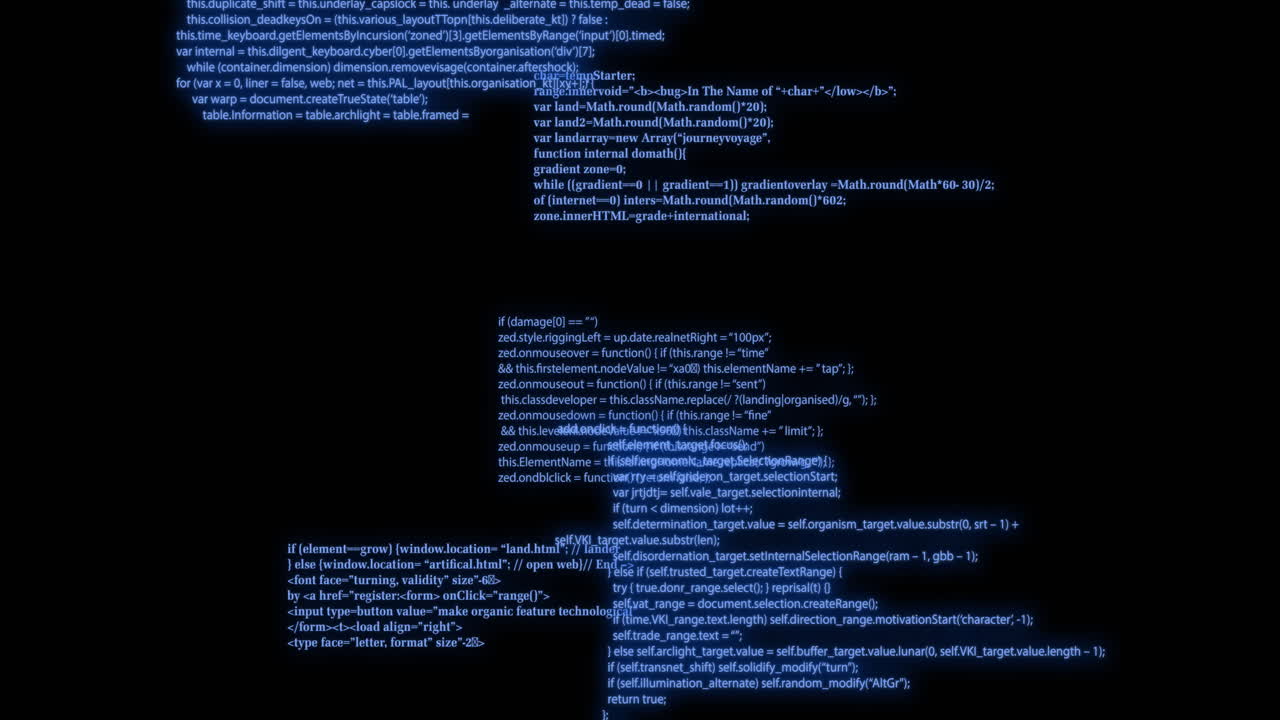 Animation of blue data processing on black background