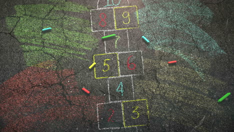 closeup colorful chalk on street school background of education theme