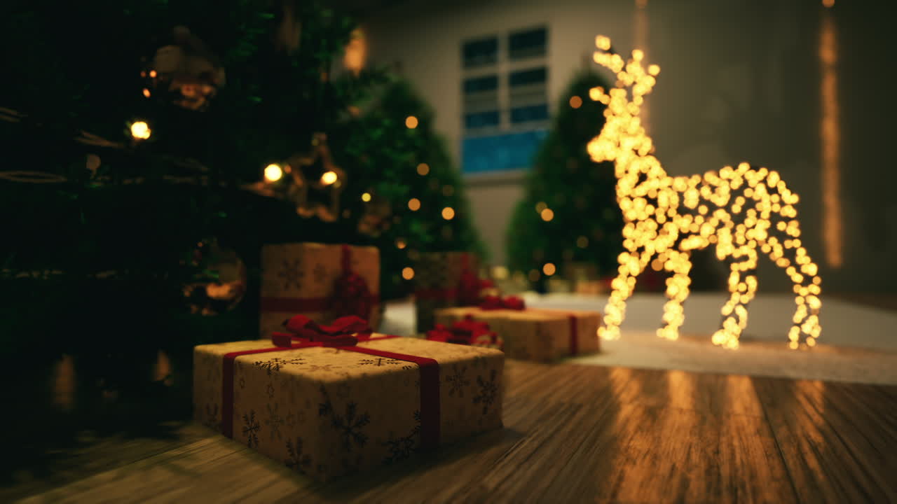 장식된 선물과 불빛으로 축제의 실내 크리스마스 준비