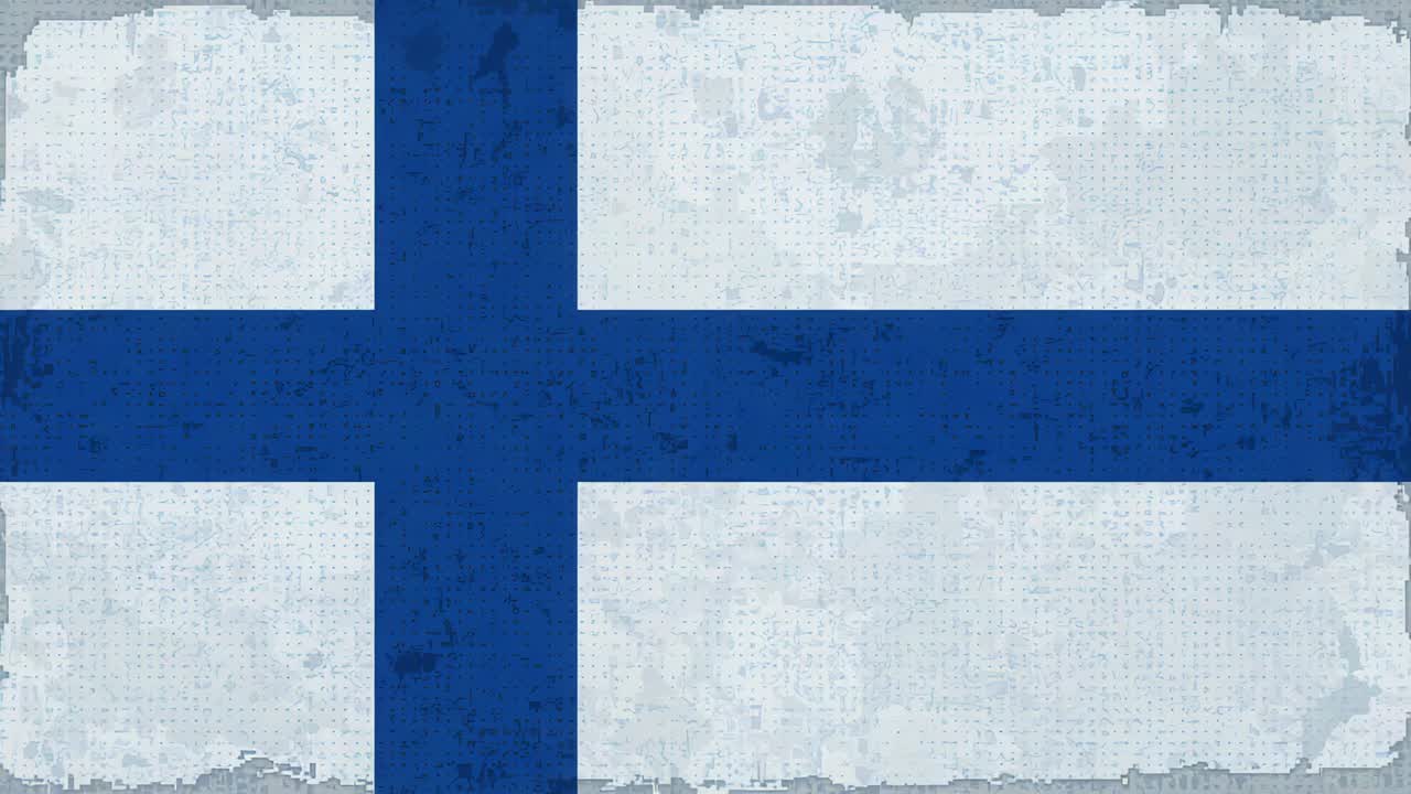 Witte vlag met blauw Scandinavisch kruis tijdens subtiele lichtverschuiving in een studio, waarbij een vlek zichtbaar wordt