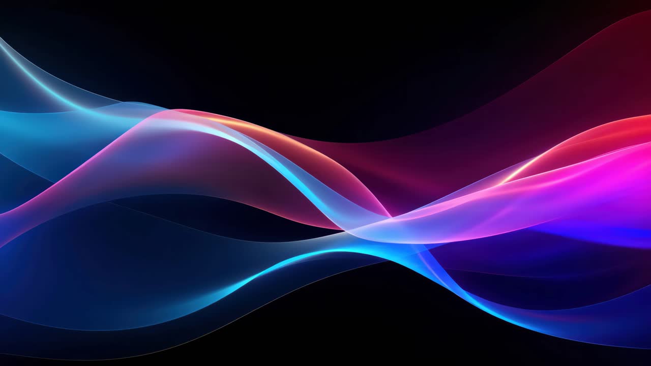 Abstract video concept with vibrant, flowing light waves in blue and red hues